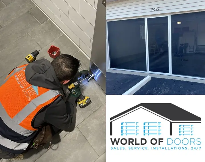 A man installing a modern door. Install garage screen doors for your home.